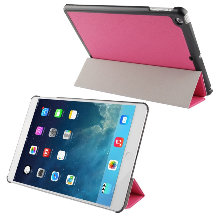 3-folding Cross Texture Leather Case with Holder & Sleep / Wake-up Function for iPad Air