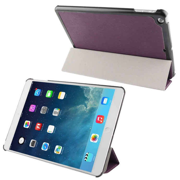 3-folding Cross Texture Leather Case with Holder & Sleep / Wake-up Function for iPad Air