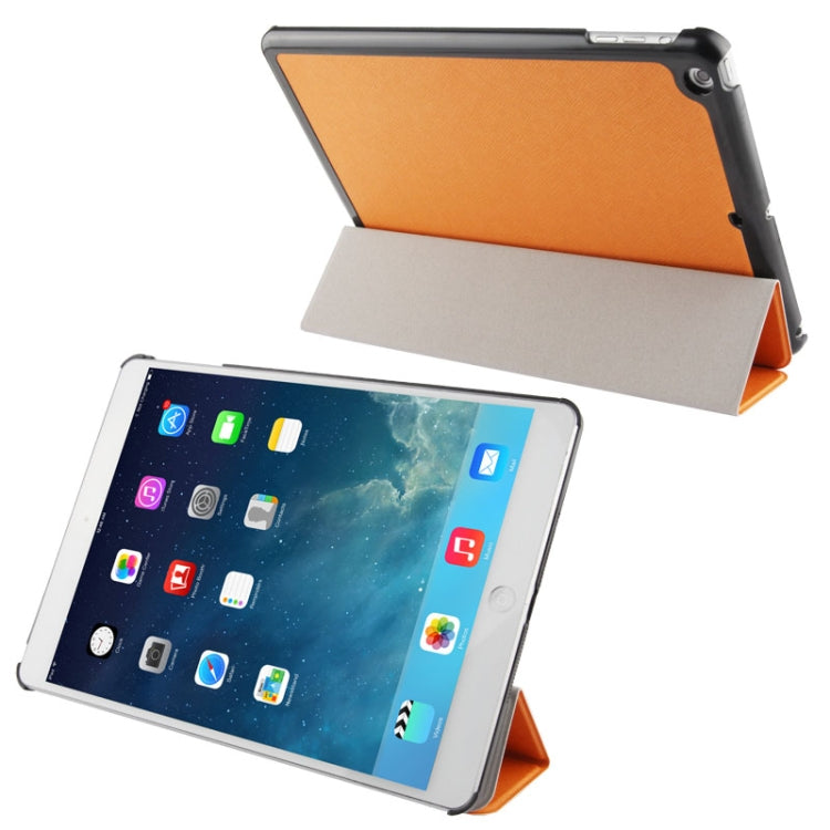 3-folding Cross Texture Leather Case with Holder & Sleep / Wake-up Function for iPad Air
