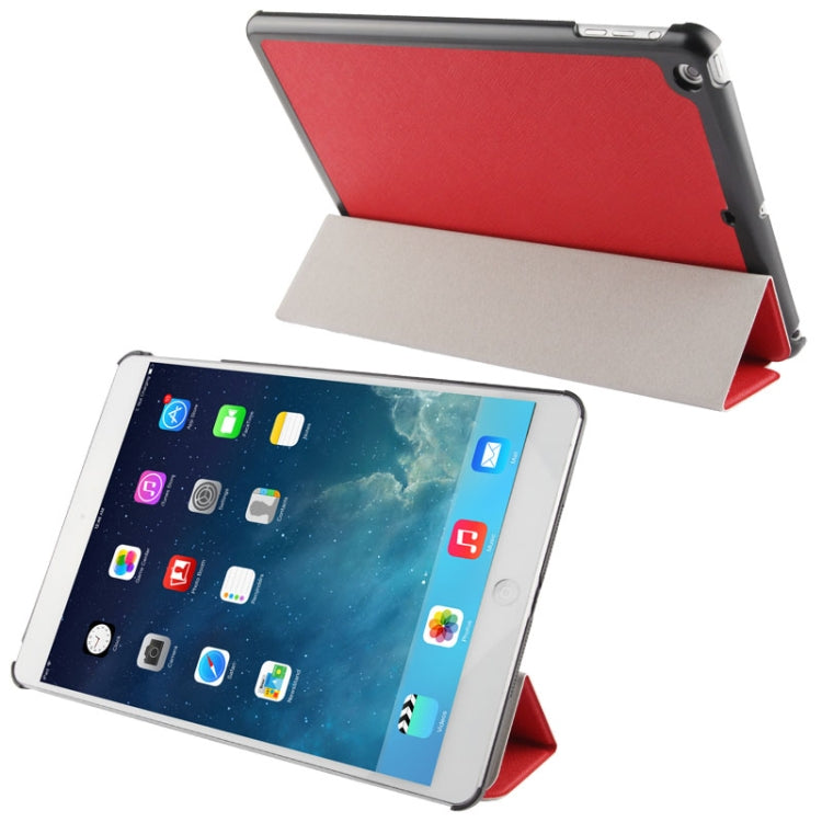 3-folding Cross Texture Leather Case with Holder & Sleep / Wake-up Function for iPad Air