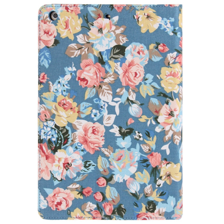Peony Pattern Denim Texture Leather Case with Credit Card Slots & Holder & Sleep / Wake-up Function for iPad Air (Blue)
