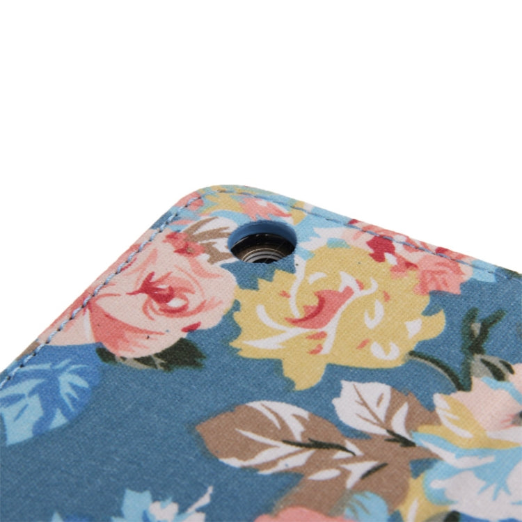 Peony Pattern Denim Texture Leather Case with Credit Card Slots & Holder & Sleep / Wake-up Function for iPad Air (Blue)