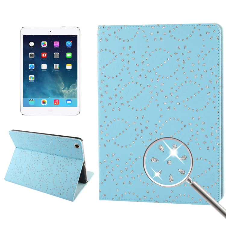 Diamond Encrusted Flower Pattern Leather Case with 3 Gears Holder & Sleep / Wake-up Function for iPad Air