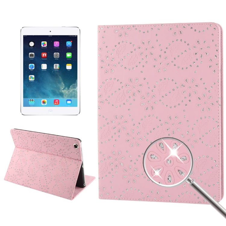 Diamond Encrusted Flower Pattern Leather Case with 3 Gears Holder & Sleep / Wake-up Function for iPad Air