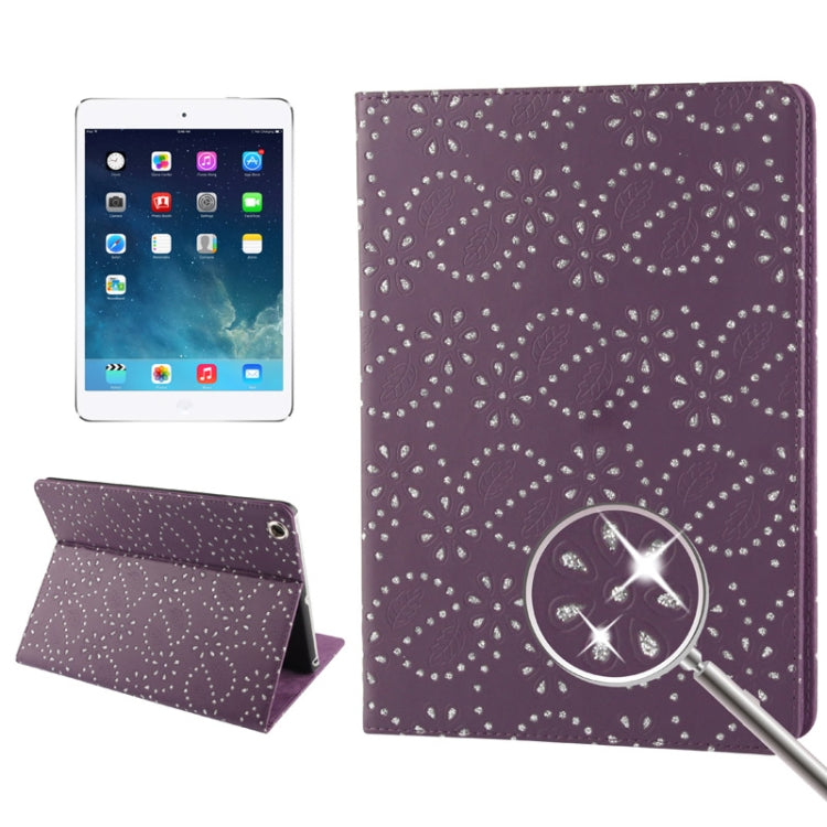 Diamond Encrusted Flower Pattern Leather Case with 3 Gears Holder & Sleep / Wake-up Function for iPad Air