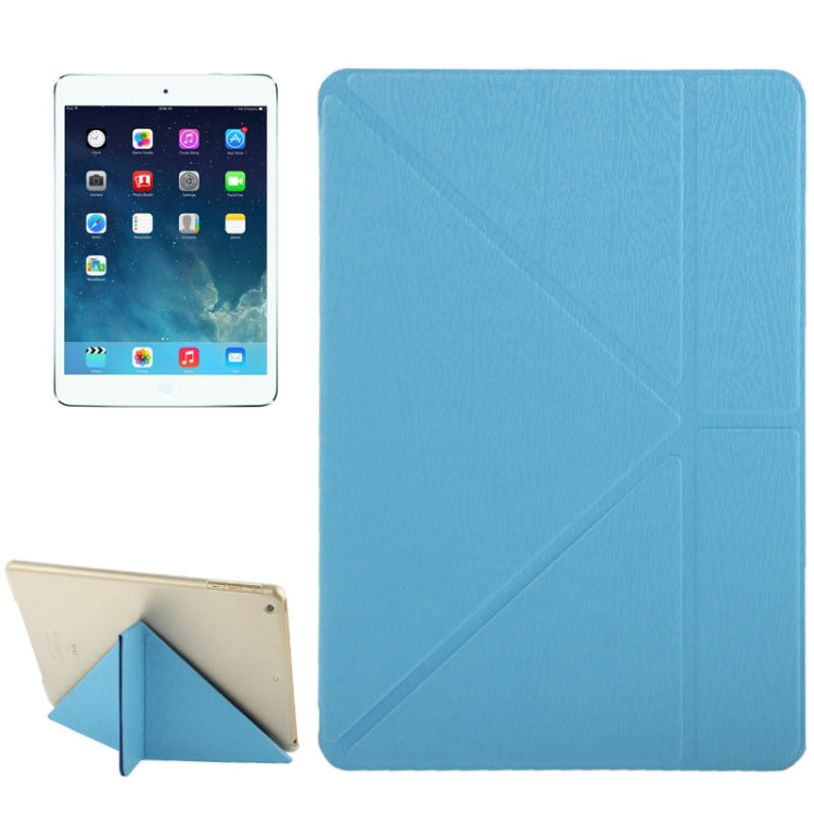 Multi-folding Wood Texture Leather Case with Sleep / Wake-up Function & Holder for iPad Air (Blue)