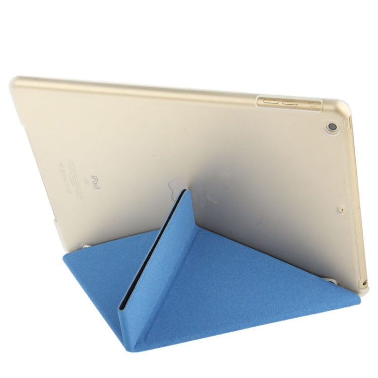 Multi-folding Wood Texture Leather Case with Sleep / Wake-up Function & Holder for iPad Air (Blue)