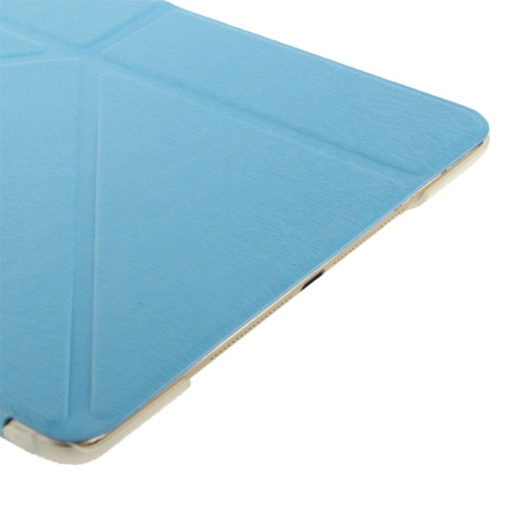 Multi-folding Wood Texture Leather Case with Sleep / Wake-up Function & Holder for iPad Air (Blue)