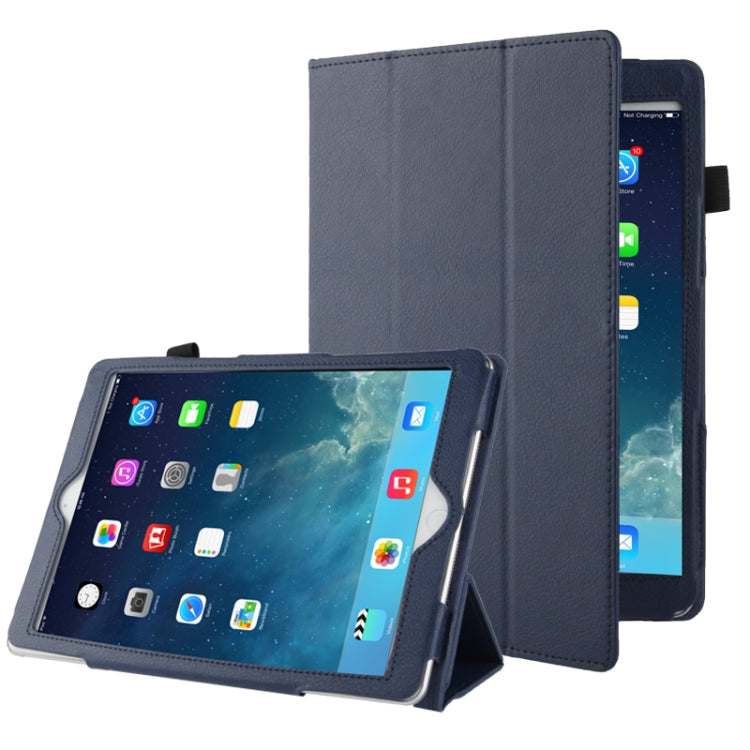 3-folding Litchi Texture Leather Case with Holder & Sleep / Wake-up Function for iPad Air (Dark Blue)