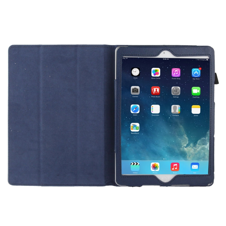 3-folding Litchi Texture Leather Case with Holder & Sleep / Wake-up Function for iPad Air (Dark Blue)