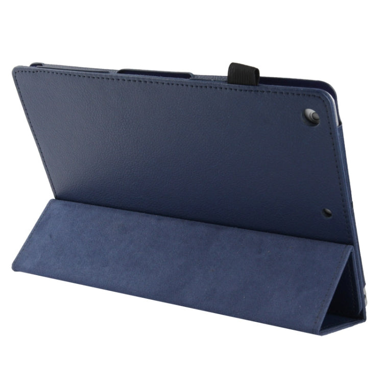 3-folding Litchi Texture Leather Case with Holder & Sleep / Wake-up Function for iPad Air (Dark Blue)