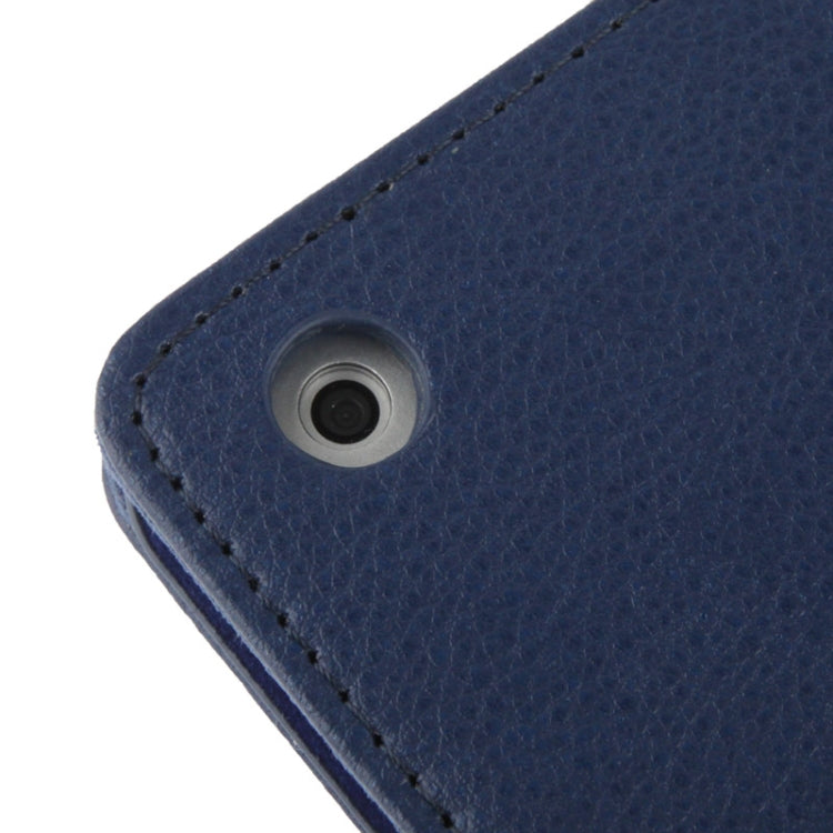 3-folding Litchi Texture Leather Case with Holder & Sleep / Wake-up Function for iPad Air (Dark Blue)