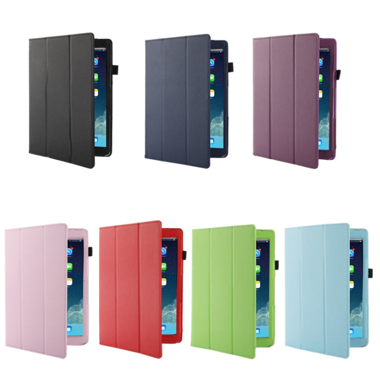 3-folding Litchi Texture Leather Case with Holder & Sleep / Wake-up Function for iPad Air (Dark Blue)