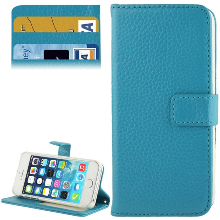 Litchi Texture Horizontal Flip Top-grain Genuine Leather Case with Credit Card Slots & Holder for iPhone 5 & 5s & SE & SE