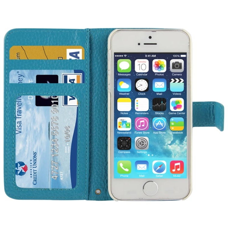 Litchi Texture Horizontal Flip Top-grain Genuine Leather Case with Credit Card Slots & Holder for iPhone 5 & 5s & SE & SE