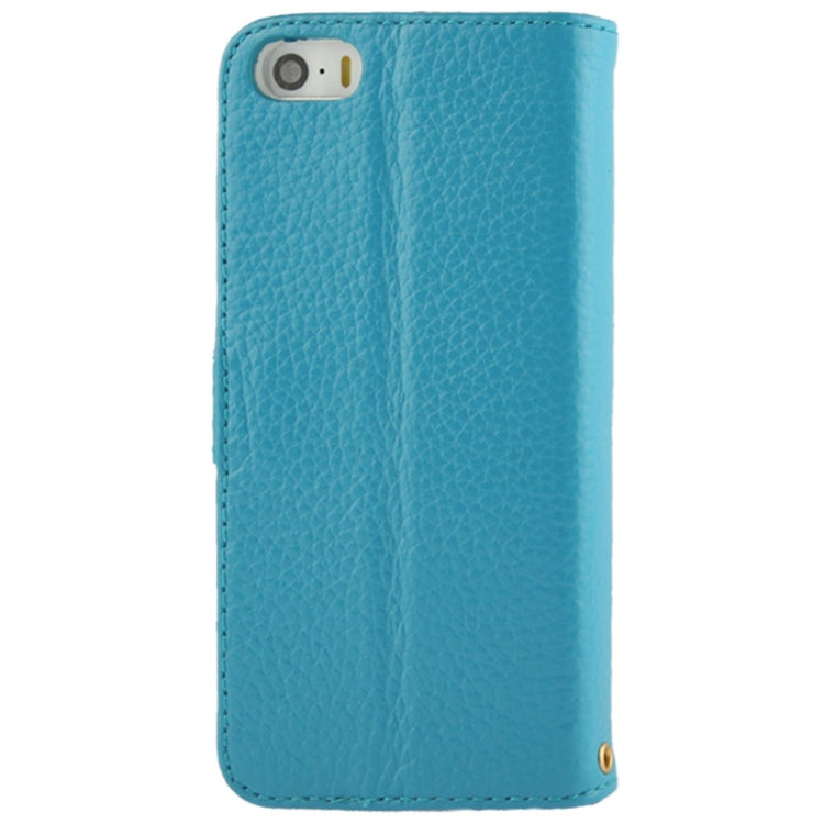 Litchi Texture Horizontal Flip Top-grain Genuine Leather Case with Credit Card Slots & Holder for iPhone 5 & 5s & SE & SE