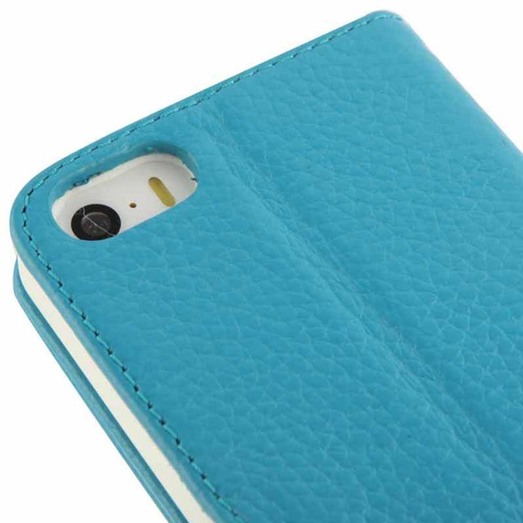 Litchi Texture Horizontal Flip Top-grain Genuine Leather Case with Credit Card Slots & Holder for iPhone 5 & 5s & SE & SE