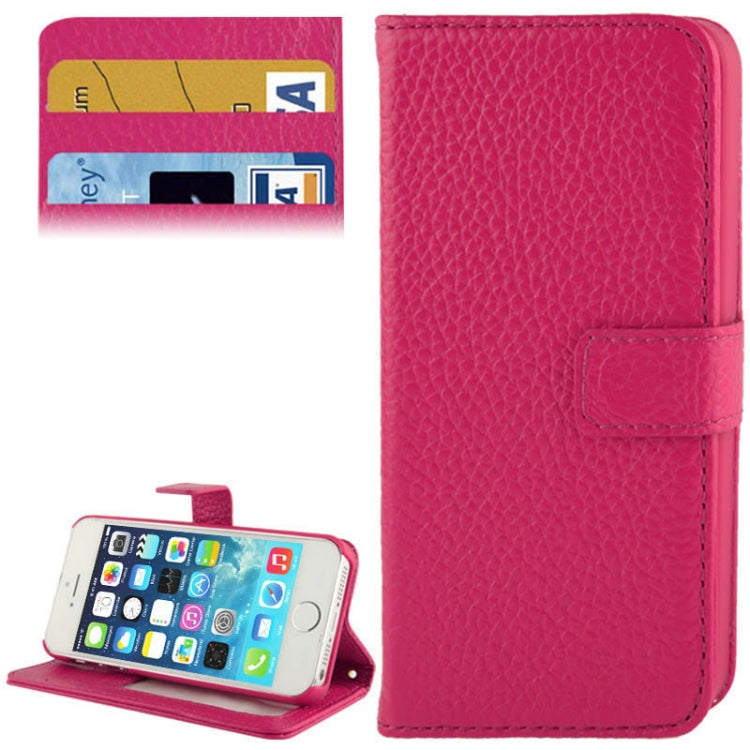 Litchi Texture Horizontal Flip Top-grain Genuine Leather Case with Credit Card Slots & Holder for iPhone 5 & 5s & SE & SE