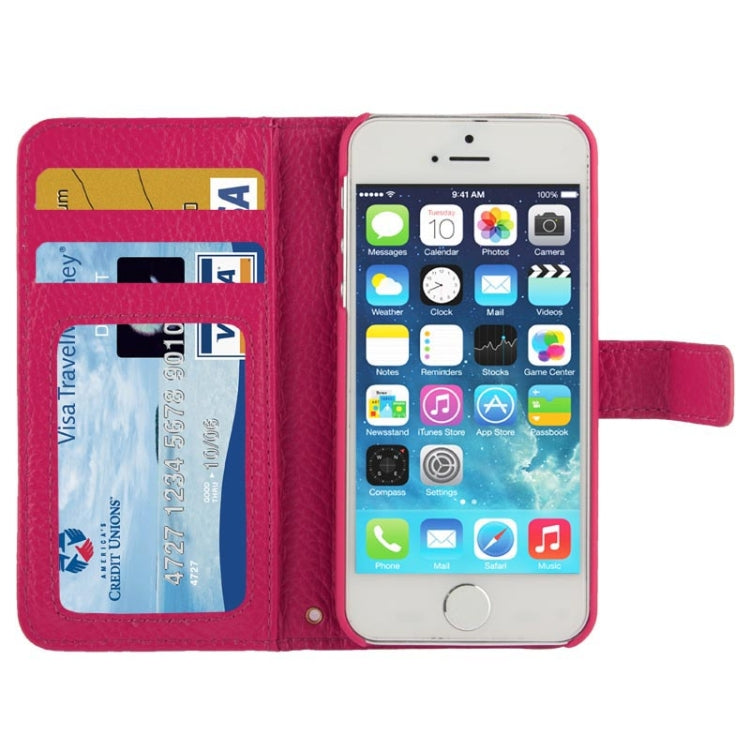 Litchi Texture Horizontal Flip Top-grain Genuine Leather Case with Credit Card Slots & Holder for iPhone 5 & 5s & SE & SE