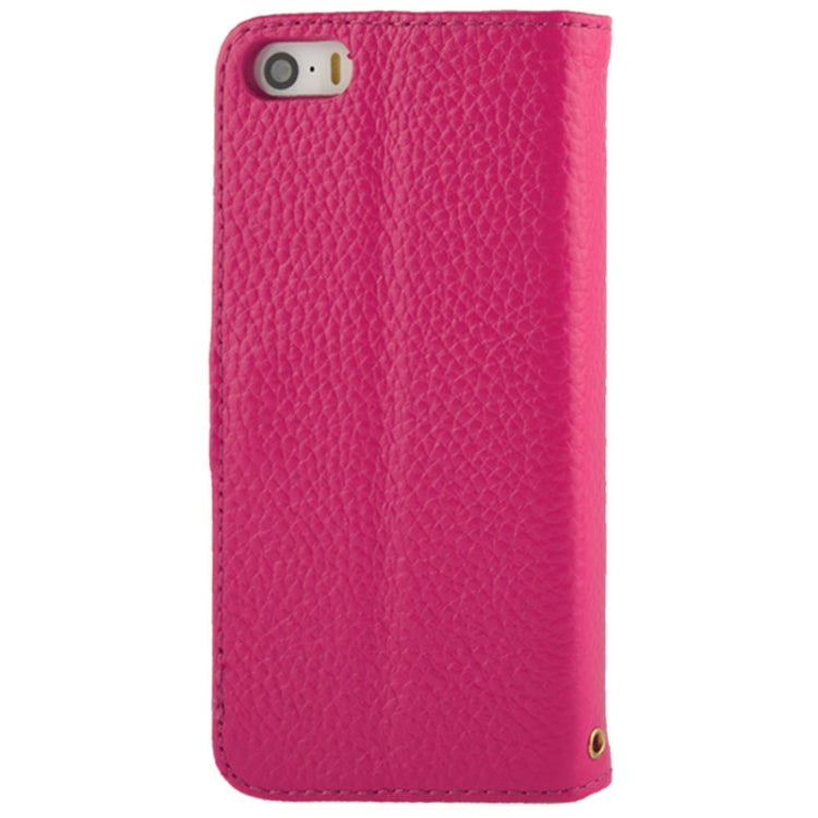 Litchi Texture Horizontal Flip Top-grain Genuine Leather Case with Credit Card Slots & Holder for iPhone 5 & 5s & SE & SE