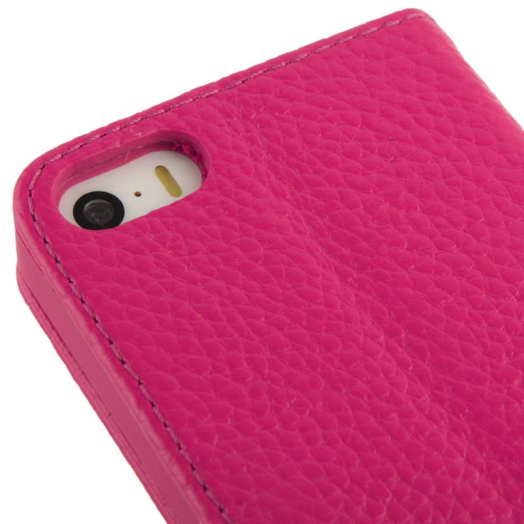 Litchi Texture Horizontal Flip Top-grain Genuine Leather Case with Credit Card Slots & Holder for iPhone 5 & 5s & SE & SE