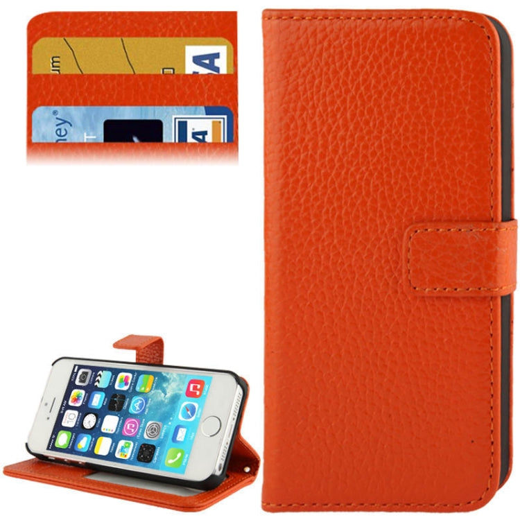 Litchi Texture Horizontal Flip Top-grain Genuine Leather Case with Credit Card Slots & Holder for iPhone 5 & 5s & SE & SE