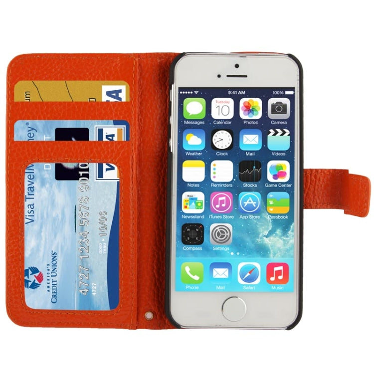 Litchi Texture Horizontal Flip Top-grain Genuine Leather Case with Credit Card Slots & Holder for iPhone 5 & 5s & SE & SE