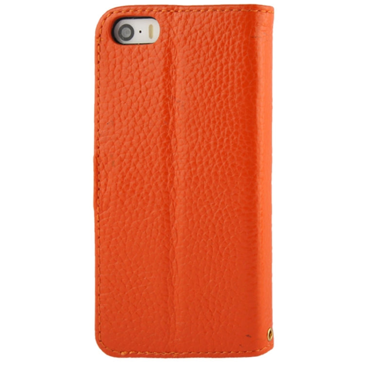 Litchi Texture Horizontal Flip Top-grain Genuine Leather Case with Credit Card Slots & Holder for iPhone 5 & 5s & SE & SE