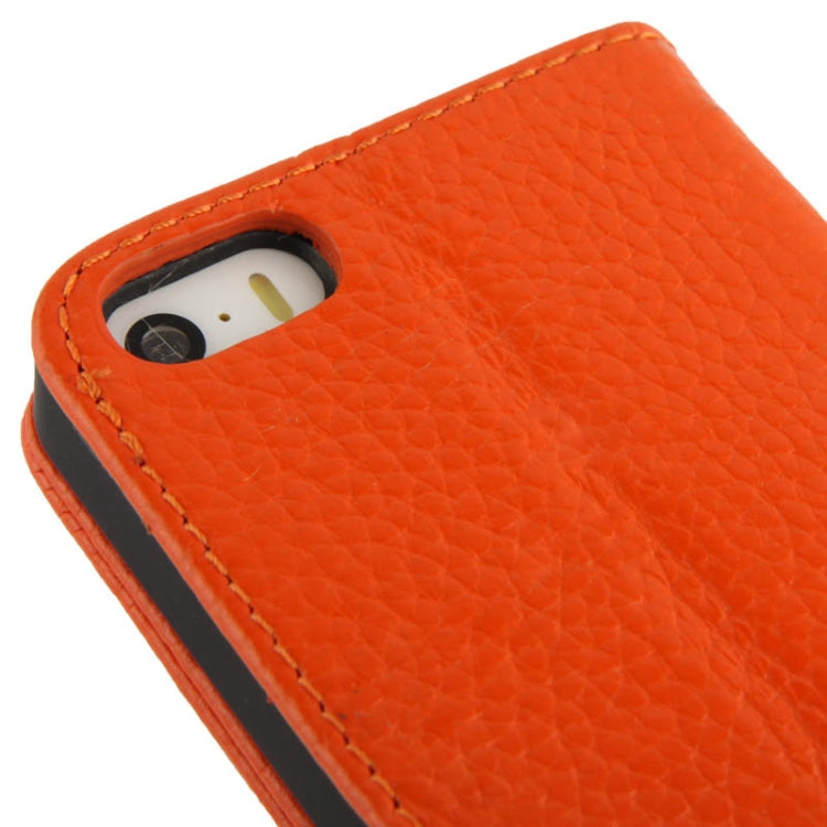 Litchi Texture Horizontal Flip Top-grain Genuine Leather Case with Credit Card Slots & Holder for iPhone 5 & 5s & SE & SE