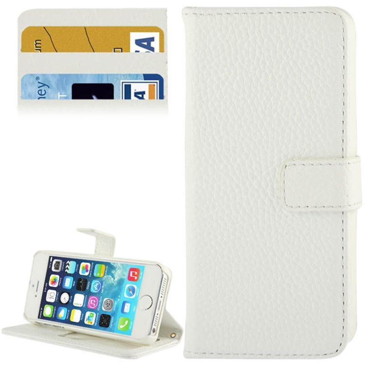 Litchi Texture Horizontal Flip Top-grain Genuine Leather Case with Credit Card Slots & Holder for iPhone 5 & 5s & SE & SE