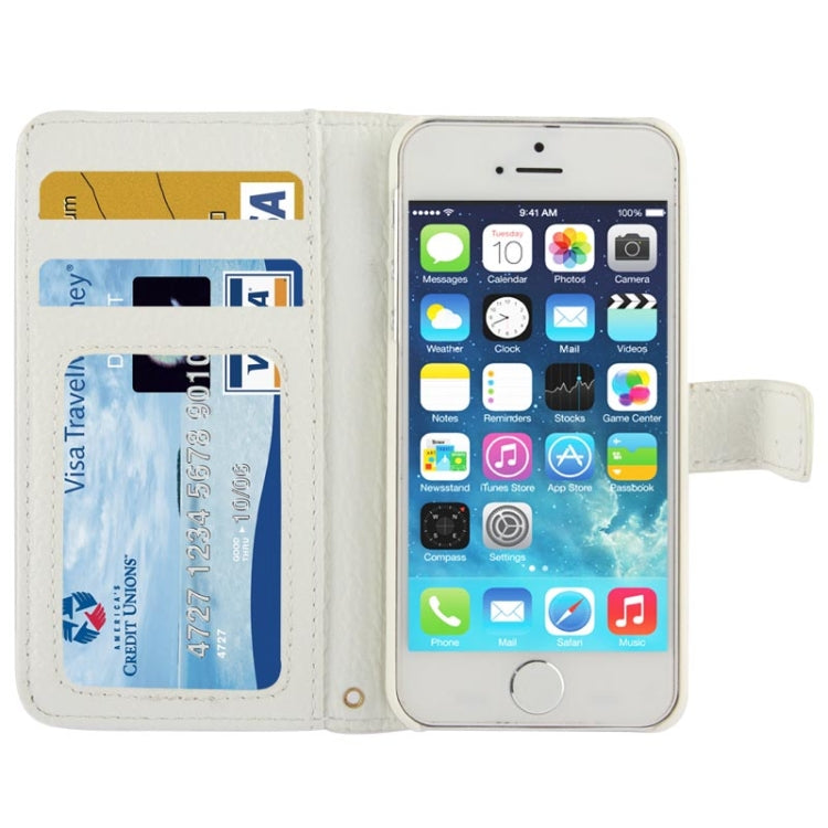 Litchi Texture Horizontal Flip Top-grain Genuine Leather Case with Credit Card Slots & Holder for iPhone 5 & 5s & SE & SE