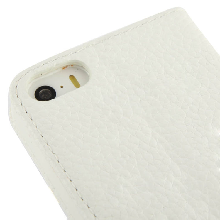 Litchi Texture Horizontal Flip Top-grain Genuine Leather Case with Credit Card Slots & Holder for iPhone 5 & 5s & SE & SE