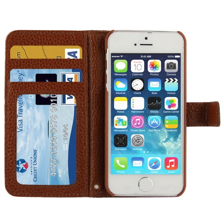 Litchi Texture Horizontal Flip Top-grain Genuine Leather Case with Credit Card Slots & Holder for iPhone 5 & 5s & SE & SE