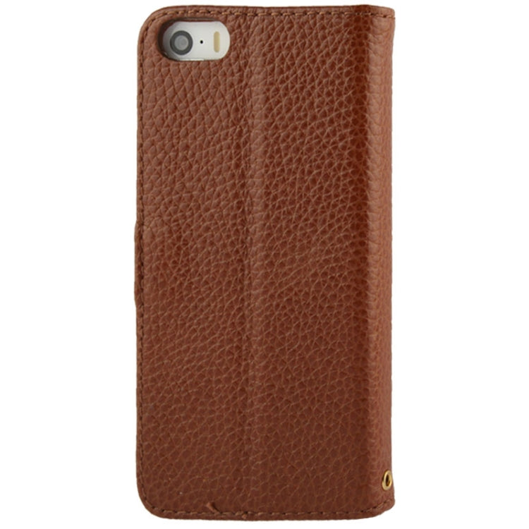 Litchi Texture Horizontal Flip Top-grain Genuine Leather Case with Credit Card Slots & Holder for iPhone 5 & 5s & SE & SE