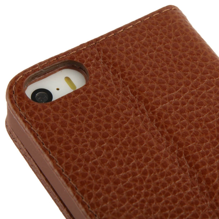 Litchi Texture Horizontal Flip Top-grain Genuine Leather Case with Credit Card Slots & Holder for iPhone 5 & 5s & SE & SE