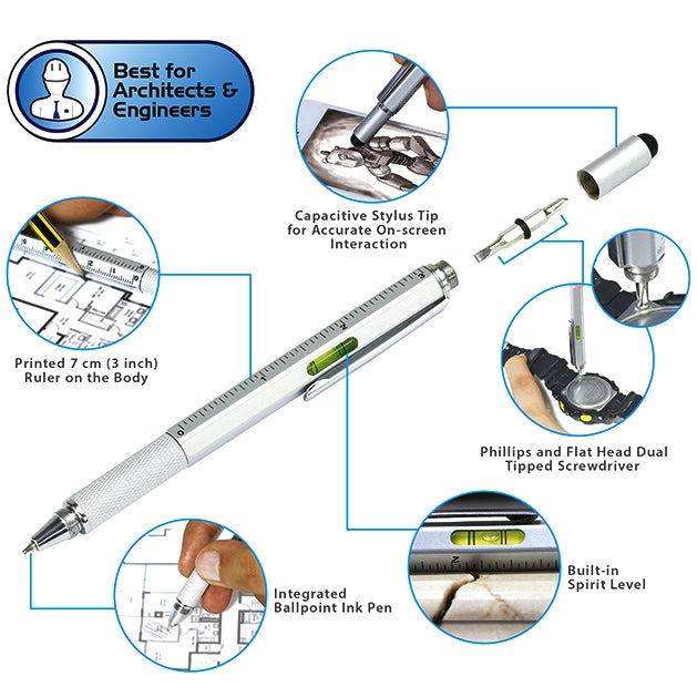 Multi-functional 6 in 1 Professional Stylus, For iPhone 5 & 5S & 5C / 4 & 4S, iPad Air / iPad 4 / iPad mini / mini with Retina Display / New iPad (iPad 3) / iPad 2 / iPad and All Capacitive Touch Screen