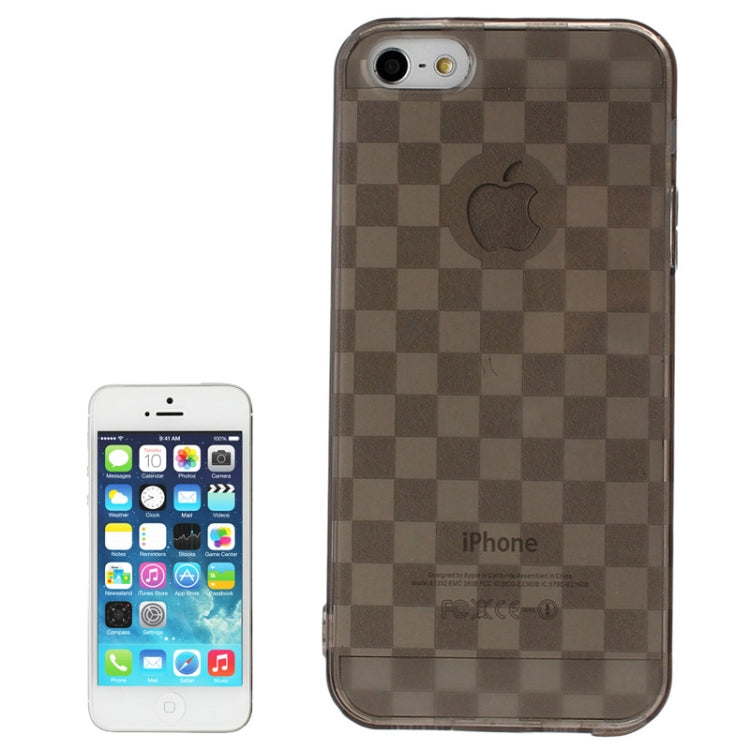 Grid Pattern Translucent TPU Protective Case with Anti-dust Plug for iPhone 5 & 5s & SE (Grey)