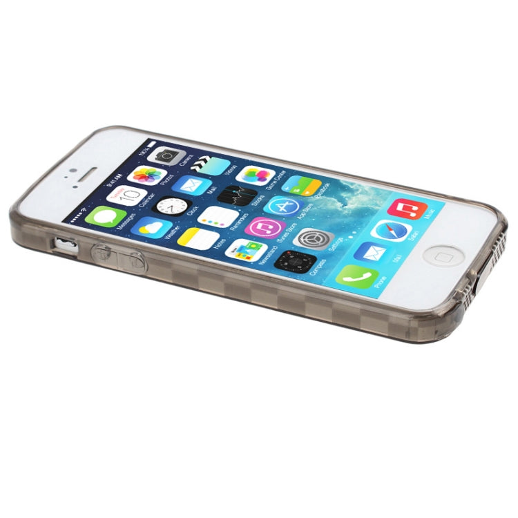 Grid Pattern Translucent TPU Protective Case with Anti-dust Plug for iPhone 5 & 5s & SE (Grey)