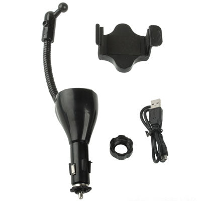 Universal Car Holder with Dual USB Charger & Cigarette Lighter Socket, Width: 58-85mm, For iPhone, Galaxy, Huawei, Xiaomi, LG, HTC and Other Smart Phones(Black)