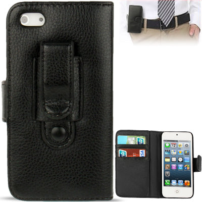 Lichi Texture Flip Leather Case Cover with Credit Card Slots & Belt Clip for iPhone 5 & 5s & SE & SE