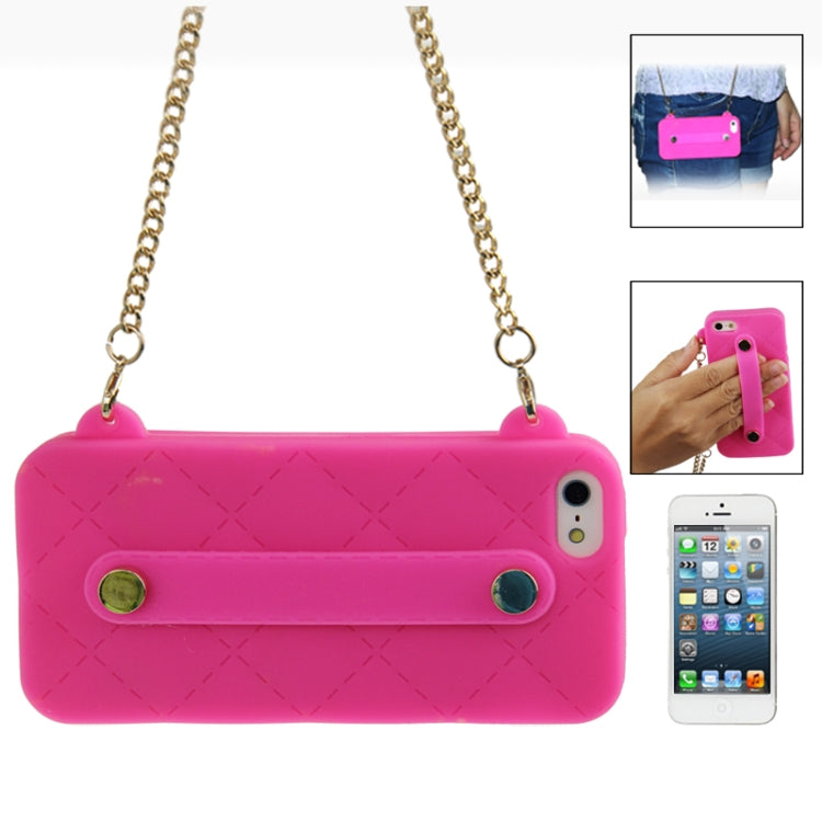 Lady Dual-use Bag Style Plaid Texture Silicon Case with Hand Strap for iPhone 5 & 5s & SE