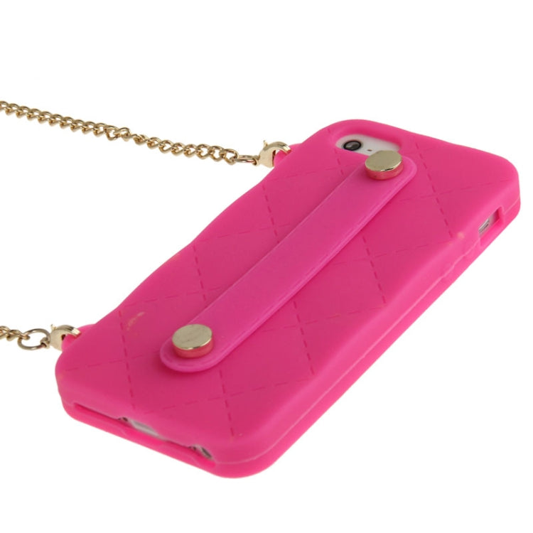 Lady Dual-use Bag Style Plaid Texture Silicon Case with Hand Strap for iPhone 5 & 5s & SE