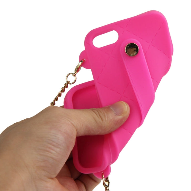 Lady Dual-use Bag Style Plaid Texture Silicon Case with Hand Strap for iPhone 5 & 5s & SE