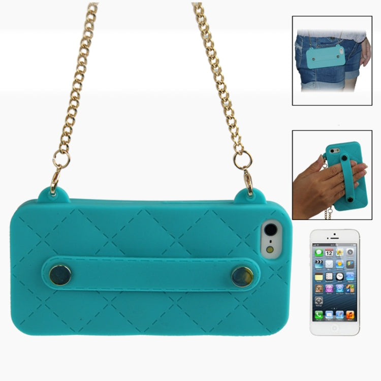 Lady Dual-use Bag Style Plaid Texture Silicon Case with Hand Strap for iPhone 5 & 5s & SE