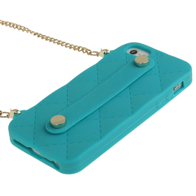 Lady Dual-use Bag Style Plaid Texture Silicon Case with Hand Strap for iPhone 5 & 5s & SE