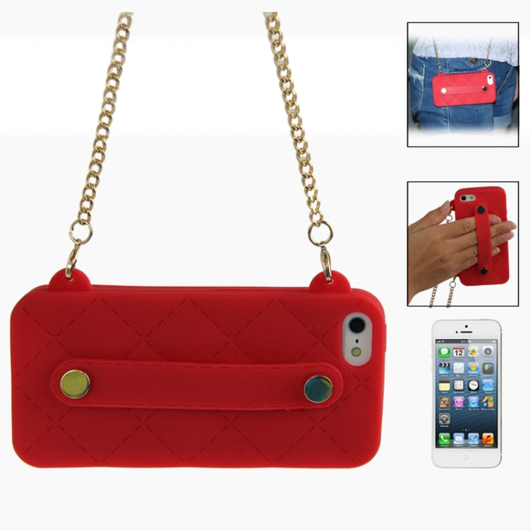 Lady Dual-use Bag Style Plaid Texture Silicon Case with Hand Strap for iPhone 5 & 5s & SE