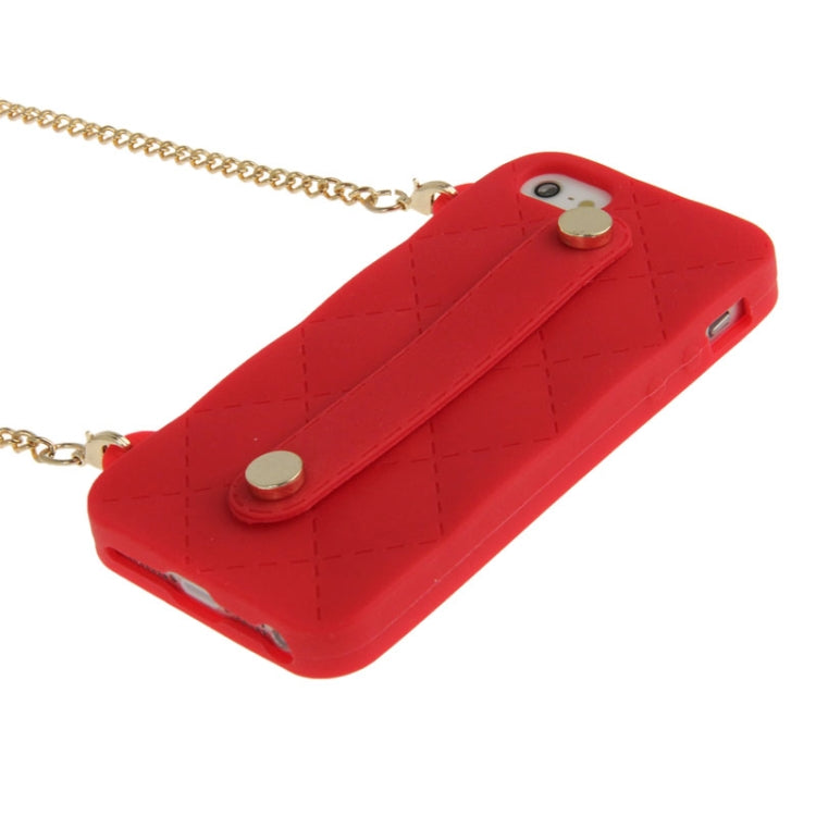 Lady Dual-use Bag Style Plaid Texture Silicon Case with Hand Strap for iPhone 5 & 5s & SE