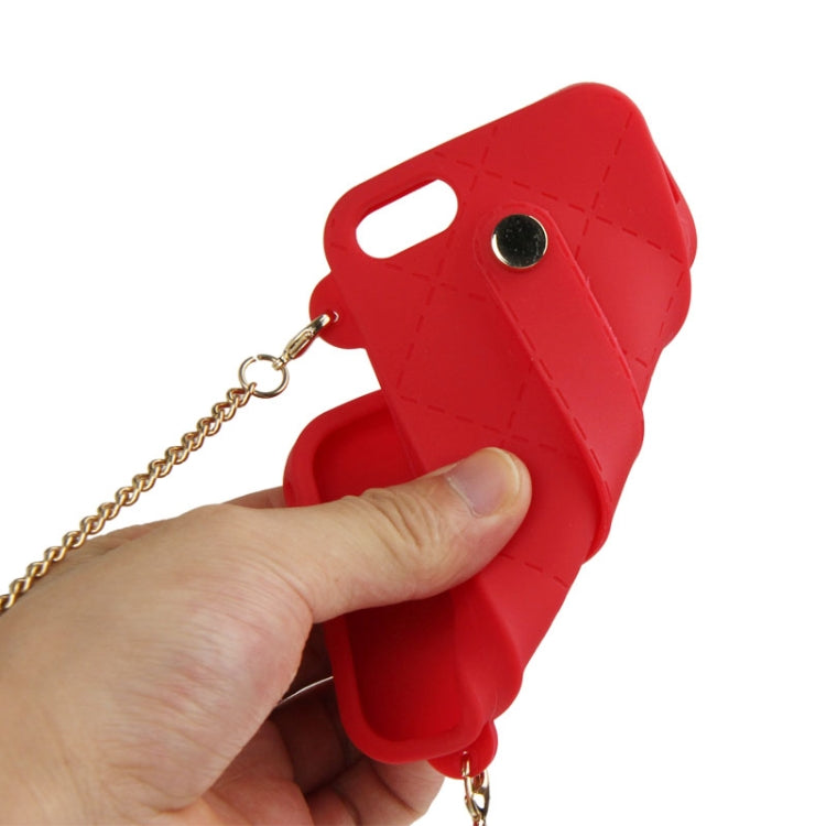 Lady Dual-use Bag Style Plaid Texture Silicon Case with Hand Strap for iPhone 5 & 5s & SE