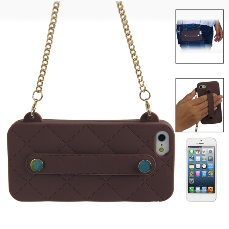 Lady Dual-use Bag Style Plaid Texture Silicon Case with Hand Strap for iPhone 5 & 5s & SE