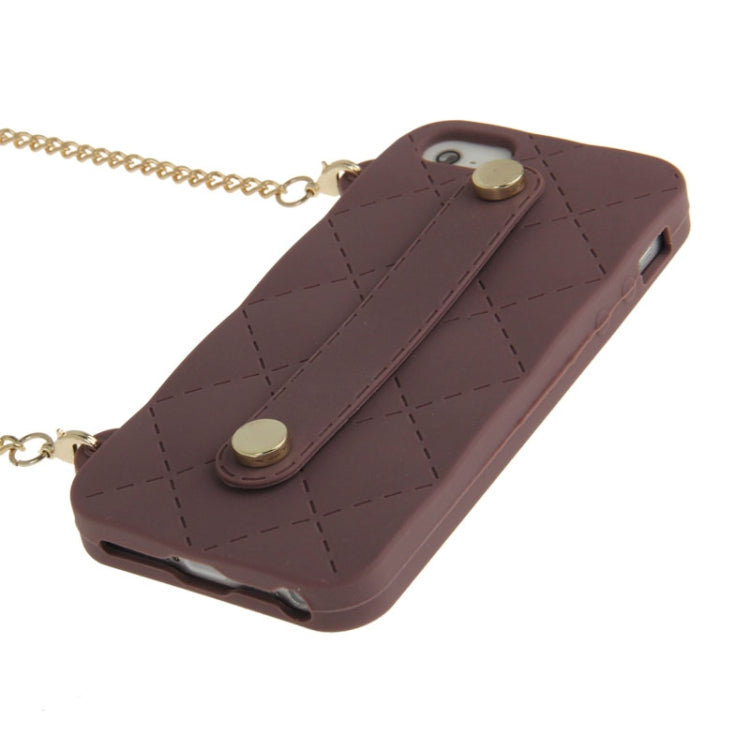 Lady Dual-use Bag Style Plaid Texture Silicon Case with Hand Strap for iPhone 5 & 5s & SE